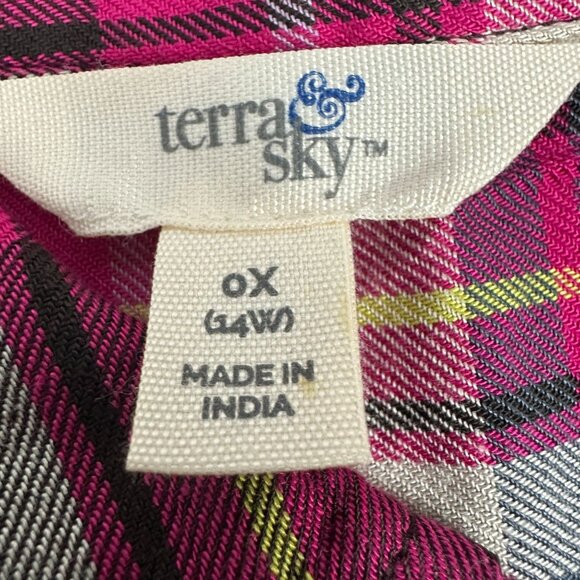 Terra & Sky Womens Plaid Button-Up Shirt 0X Viscose Long Sleeve - Picture 3 of 5